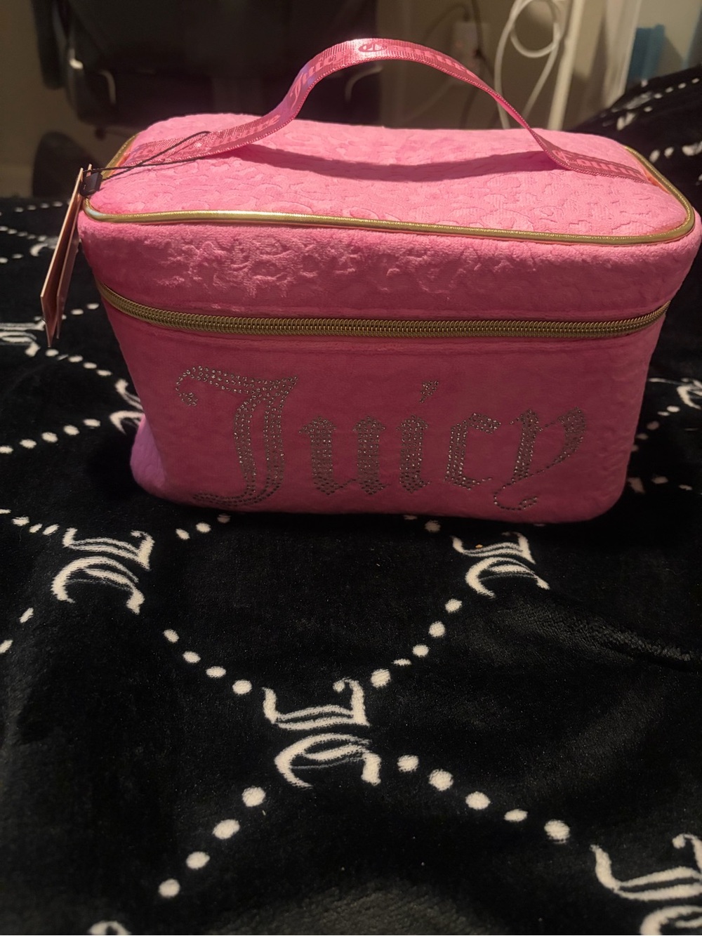 Juicy Couture Hot Pink Quilted Rhinestone Logo Cosmetic Case